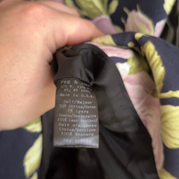 RAG & BONE Bailey Floral Leather Blazer Jacket Roses Purple Black Sz 4 {3T22} - Picture 6 of 6